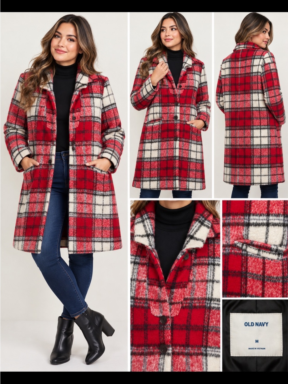 Old Navy Kids Red and Black Plaid Coat